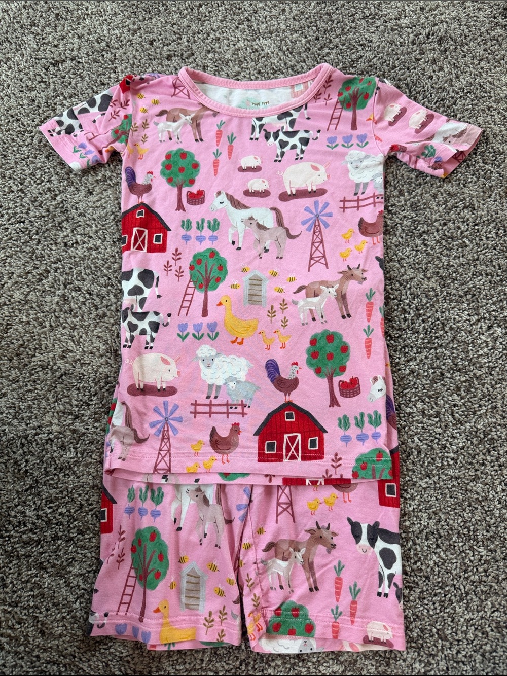 Little Sleepies Pink Farm Animal Short Pajama Set